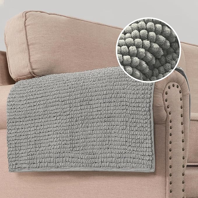 H.VERSAILTEX Plush Chenille Couch Armrest Cover 2 Packs Thick and Soft Sofa Covers Furniture Protector Cover for Pets (27.5" x 27.5", Dove)