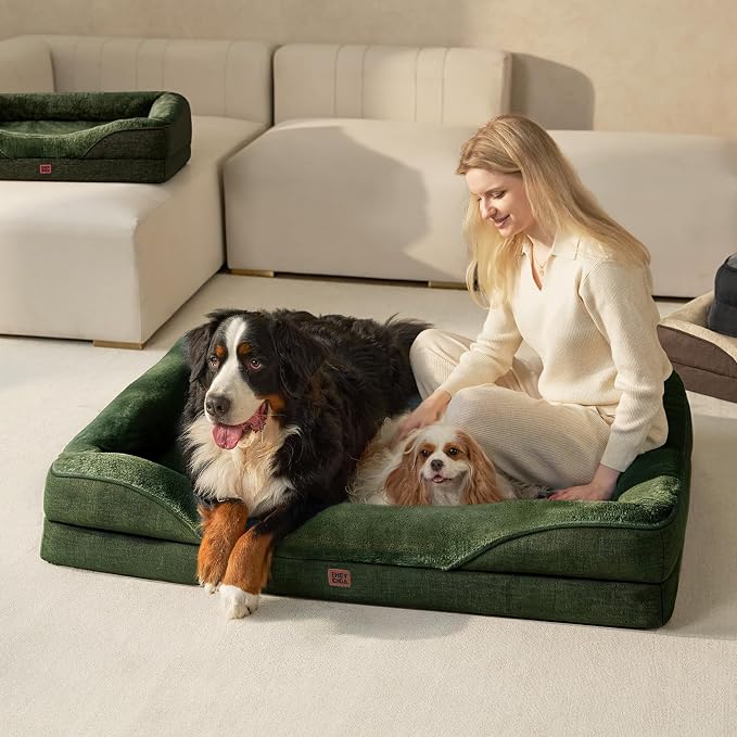 EHEYCIGA Orthopedic XL Dog Bed for Large Dog, Memory Foam Dog Couch, Dark Green