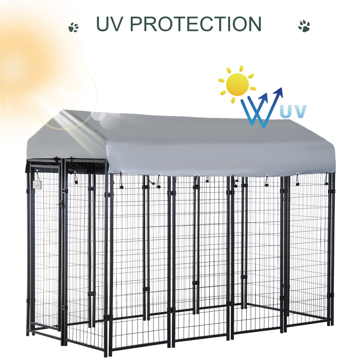 Outdoor Dog Kennel with Roof, 8 x 4 x 6 Heavy Duty Welded Wire Dog Playpen Enclosure with Escape-proof Lock, UV-Resistant & Waterproof Cover, for Large Dogs, Silver
