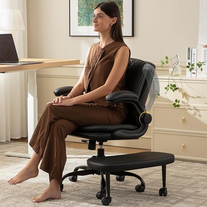 AreShark Cross Legged Office Chair: ADHD Criss Cross Desk Chair with Wheels & Stretchable Rotating Footrest - Height Adjustable Wide Yoga Kneeling Meditation Chair with Flip-up Armrests Back Support