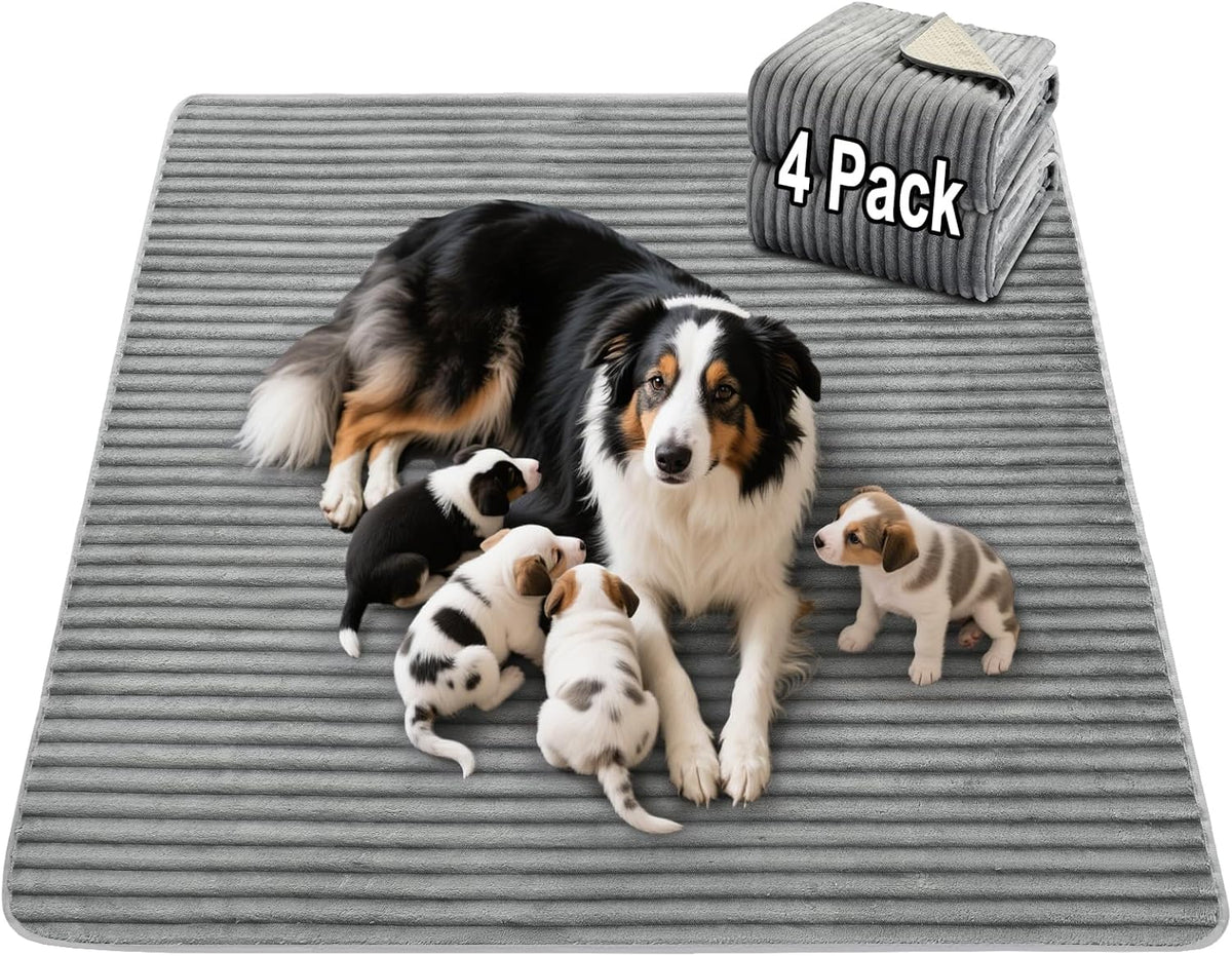Flannel Washable Pee Pad for Dogs - 4 Pack Reusable Dog Pee Pads, Puppy Pads, Fast Absorb Pet Playpen Mat with Non-Slip Back, Waterproof Puppy Training Pad. (Light Grey, 18" X 24")
