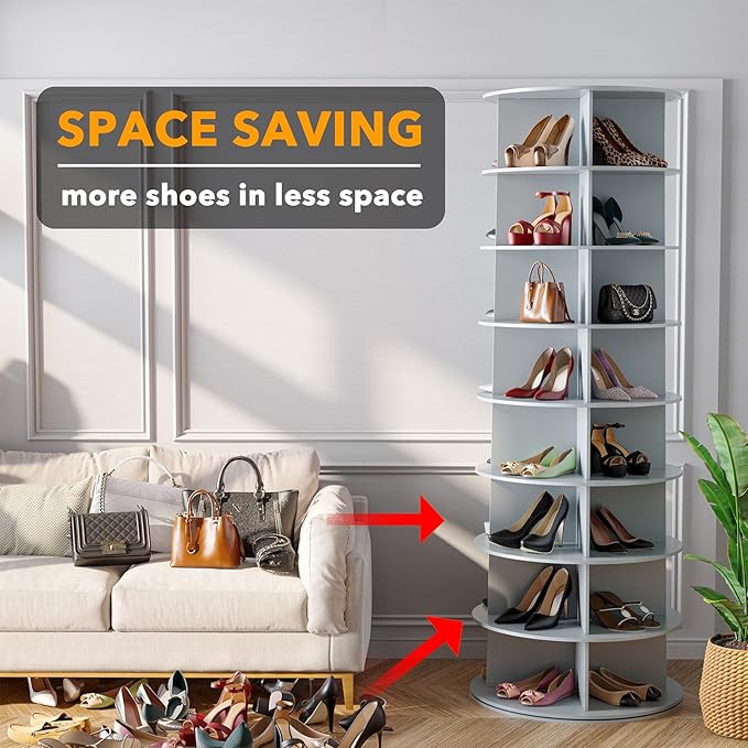 SpaceAid 8 Tier Rotating Shoe Rack Tower, Spinning Shoe Display Lazy Susan