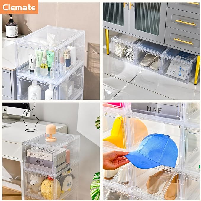 Clemate Upgraded X-Large Shoe Organizer, Shoe Storage Organizer, 12 Pack