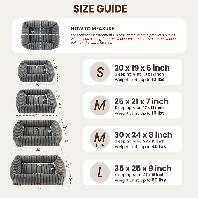 Dog Beds Large Sized Dog,Rectangle Orthopedic Pet Bed for Large Dog, Comfort Fluffy Memory Foam Dog Beds with Anti-Slip Bottom,Grey(35x25x9inchs)