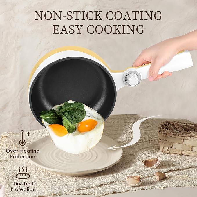 Audecook Hot Pot Electric, 1.7L Mini Electric Skillet Portable Nonstick Sauté