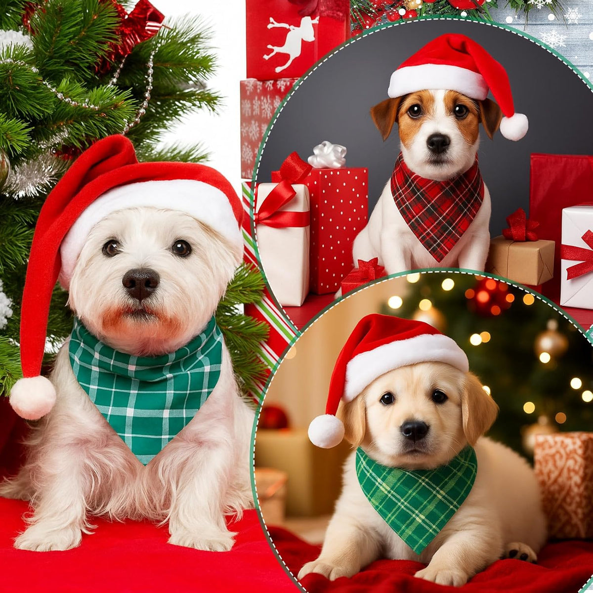 Abbylike 50 Pieces Christmas Plaid Dog Bandanas Bulk Xmas Bandanas for Dogs Triangle Kerchief Bibs Scarf Set for Christmas Pet Costume Accessories Decoration (19.7 x 13.8 x 13.8)