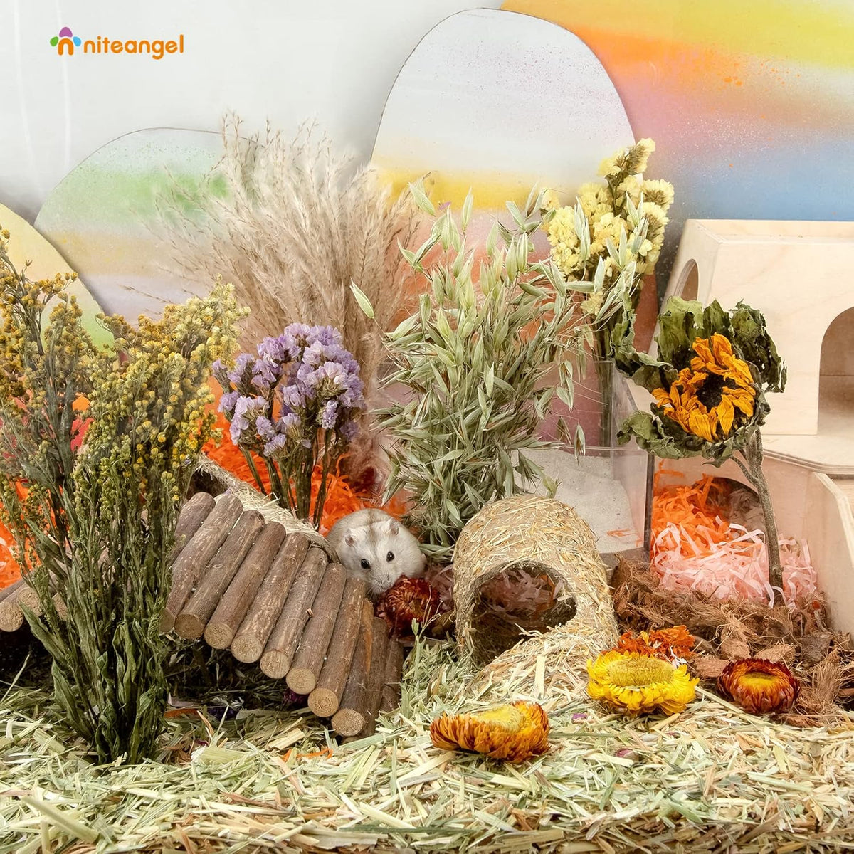 Niteangel Natural & Soft Hamster Bedding Mate Small Animal Habitat Decor for Syrian Dwarf Hamsters Gerbils Mice Degus Bunny or Other Small-Sized Pet (Flower Version)