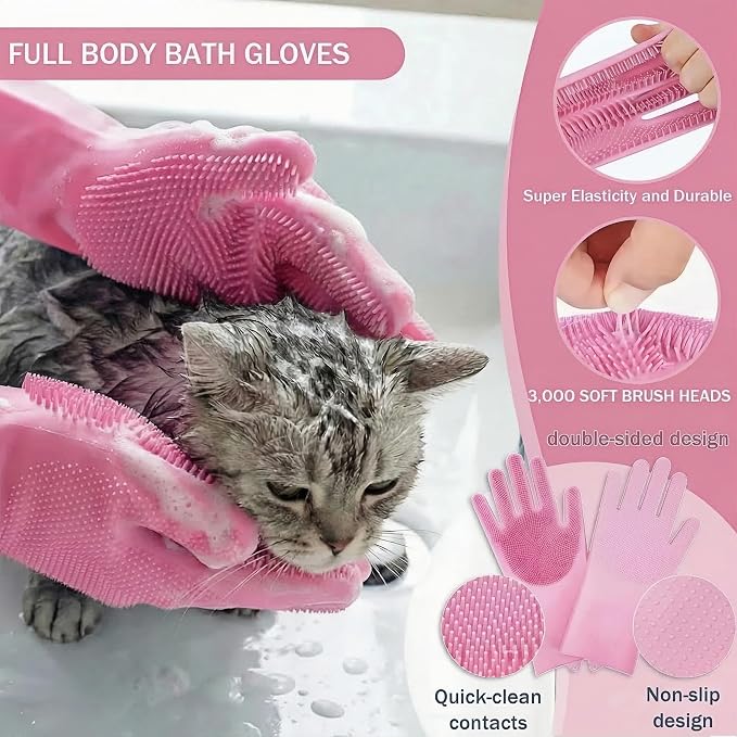 6PCS Dog Bath Kit & Dog Brush Kit for Dogs & Cats - Professional Pet Grooming Tools Set with Shedding Brush, Bath Scrubber, Dematting Comb & Storage Bag - Complete Dog Washing Essentials, Pink