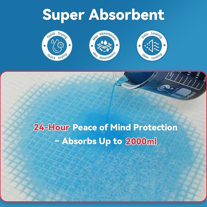 BIGGMED 36" x 36" 100 Count Tear-Resistant Disposable Bed Pads Super Absorbent Underpads, 3XL Extra Large Chux Pads, Thicker Incontinence Bed Pads for Adults, Kids, Elderly, Pee Pads