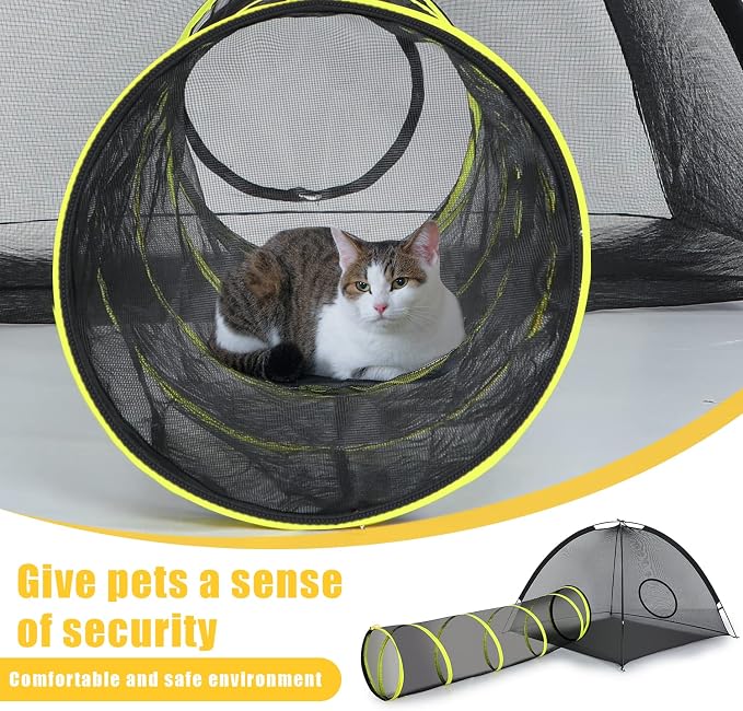 Outdoor Cat Enclosures Indoor, Portable Mesh Tent, Tunnel, Playhouse With Adjustable Harness and Leash for Walking, Colorful Tease Ball for Animals