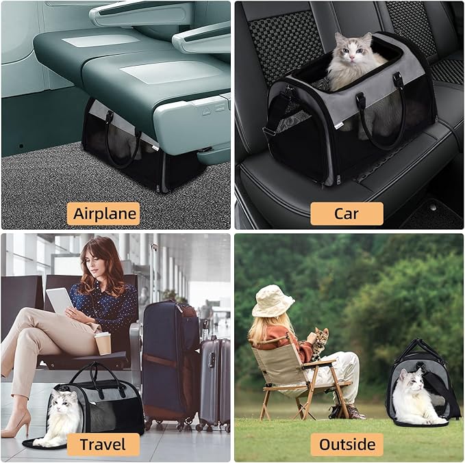 PET MARVEL Cat Carrier Soft Sided for Small Medium Cats Puppy up to 15 Lbs, Airline Approved Mesh Pet Travel Bag, Breathable Bite-Resistant Fabric with Removable Washable Mat