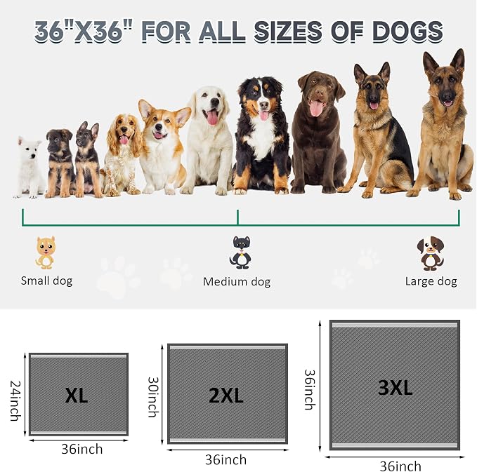 36"x36" Activated Charcoal Pee Pads for Dogs , 50 Count, Extra Large, Super Absorbent, Leakproof and Odor Resistant, Disposable Puppy Pads, Pet Training Pads, Potty Pads