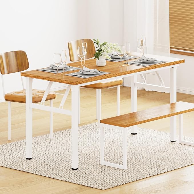 Need Office Computer Desk - 54.3L Sturdy and Heavy Duty Folding Laptop Table,Writing Table/Home Office Desk/Sewing Table,No Assembly Required (Teak & White Frame)