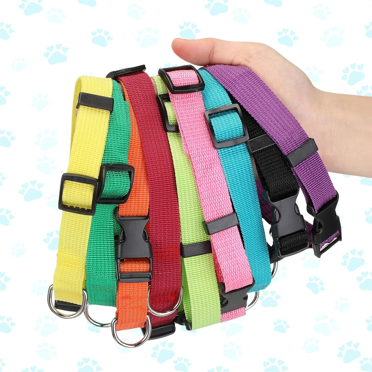 9 Pieces Adjustable Dog Collar for Animal, Soft Nylon Pets Puppy Collar with Quick Release Buckle Holder Bulk for Dogs Walking Running Training(Medium,Bright Colors)