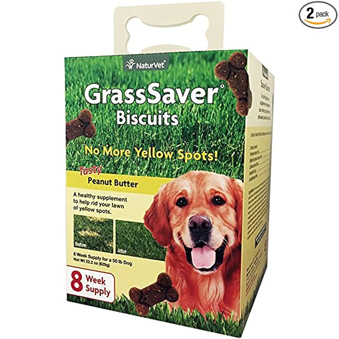 NaturVet GrassSaver| Biscuits for Dogs – Help Keep Grass Green, Rid Your Lawn of Yellow Patches Caused by Dog Urine| No More Yellow Spots| DL-Methionine – Peanut Butter Flavor – 22 oz