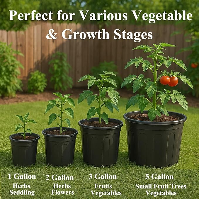 50 Pack 5 Gallon Flexible Plant Nursery Pots Plastic Seedling Starting Pots with Drainage Holes Soft Flower Pots Plant Container with Plant Labels, Black