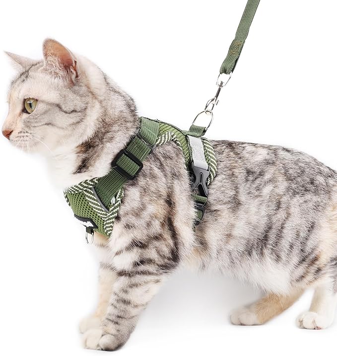Cat Harness and Leash Escape Proof Large Kitten Harness Ragdoll Cat Vest for Walking Travel, Dark Green, L