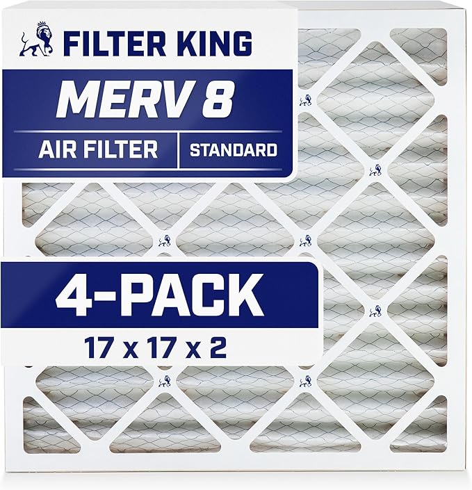 Filter King 17x17x2 Air Filter | 4-PACK | MERV 8 HVAC Pleated A/C Furnace