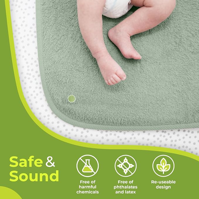 PeapodMats Bedwetting Waterproof Bed Mat, Reusable 3x3 Sage | Washable reusable bed mat for bedwetting, incontinence, kids, adults, pets, and mattress protection.