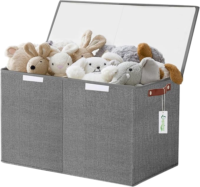 Large Toy Storage Box with Lids, Collapsible Sturdy Baby Storage Organizer Chest Bin Basket for Kids, Boys, Girls, Playroom, Nursery, Bedroom, Closet 25"x13"x16" (Gray)