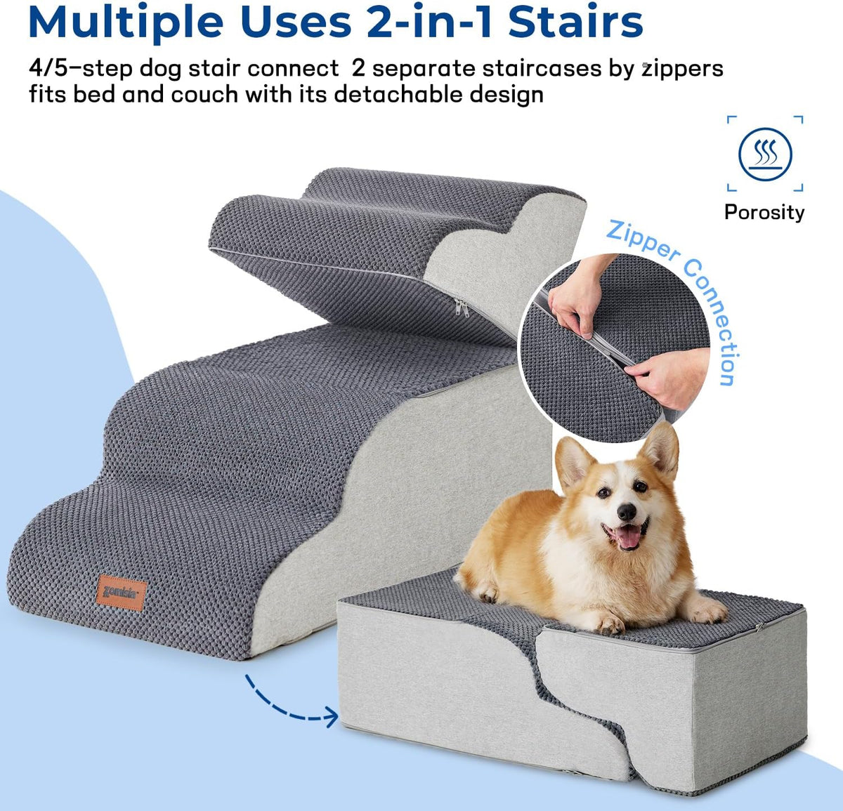 Dog Stairs Ramp for Bed 19.7" H - Pet Stairs Steps for Small to Medium Dogs to Get on Bed and Couch, 35D Foam with Non-Slip Bottom Beige, 4 Steps