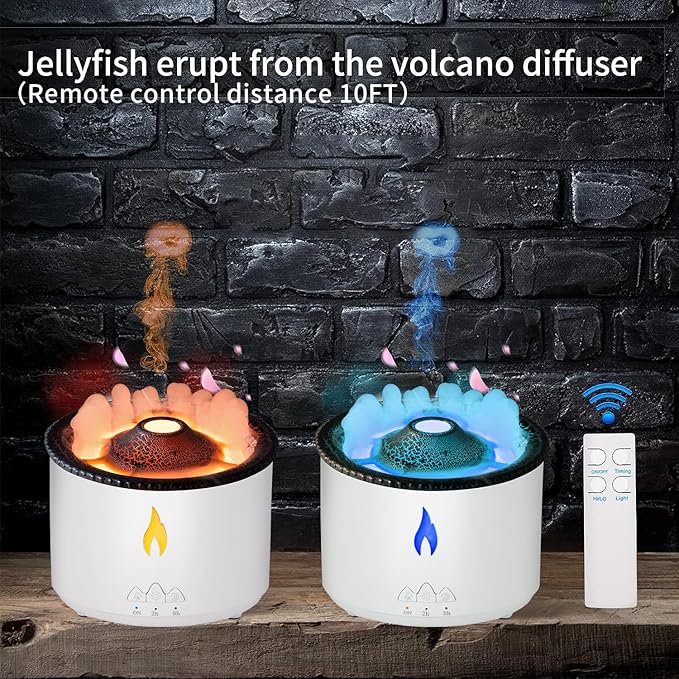 BOHOFAM Essential Oil Diffuser 360ML, Volcano Diffuser/Humidifier, Flame and