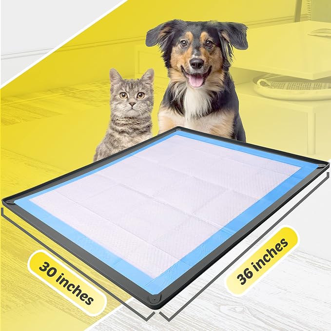 Dog Pee Pad Holder Tray Fits for 30” x 36” Pee Pads - 2 Pack - Grey | Corner Lock Holes, Raised Edges, Non-Spill, Easy to Clean Silicone Dog Potty Tray Holder, For Indoor Floor Protection
