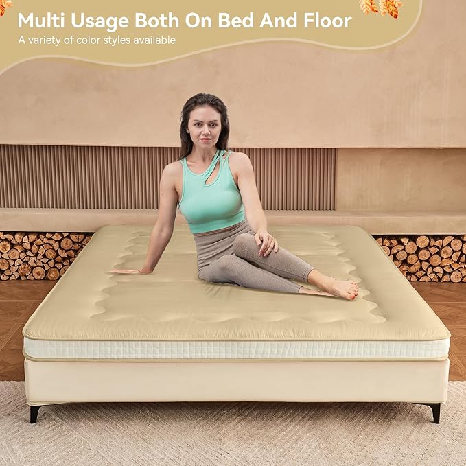 Dr.Futon Japanese Floor Futon Mattress Extra Thick Folding Roll Up Bed Topper Mat for Guest,Lounger and Tavel