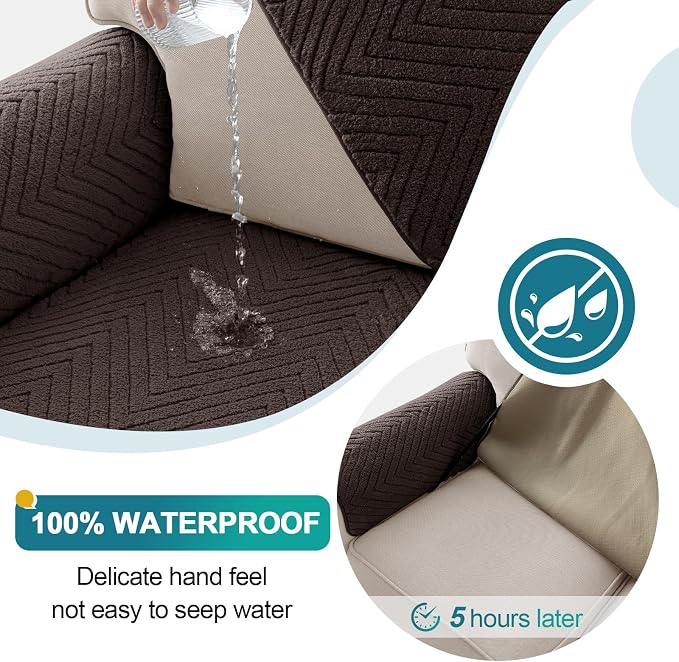 Turquoize Waterproof Couch Cover for Dogs Fuzzy Pet Couch Covers for Sofa Thick Dog Bed Cover Non-Slip Sofa Covers for 2 Cushion Couch Protector Slipcover Pet Friendly (Brown, 36" x 48")