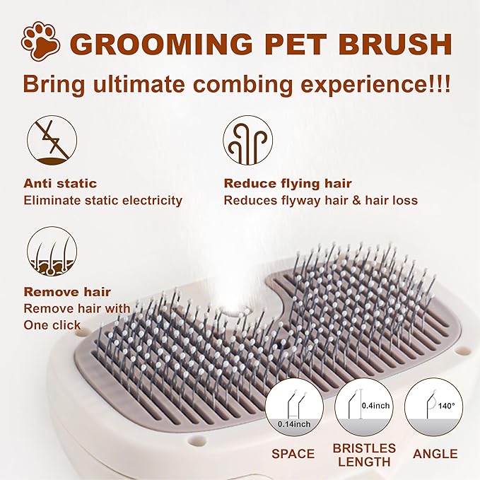 Cat Steam Brush for Indoor Cats, Dog Brush for Shedding, Spritz Defur Comb for Short & Long Hair, Pet Spray Hair Removal Comb, USB Rechargeable Grooming Supplies Steam Brush for All Pets (White)