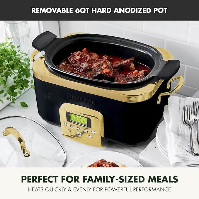 GreenPan Elite 8-in-1 Programmable 6QT Electric Slow Cooker, Dishwasher Safe