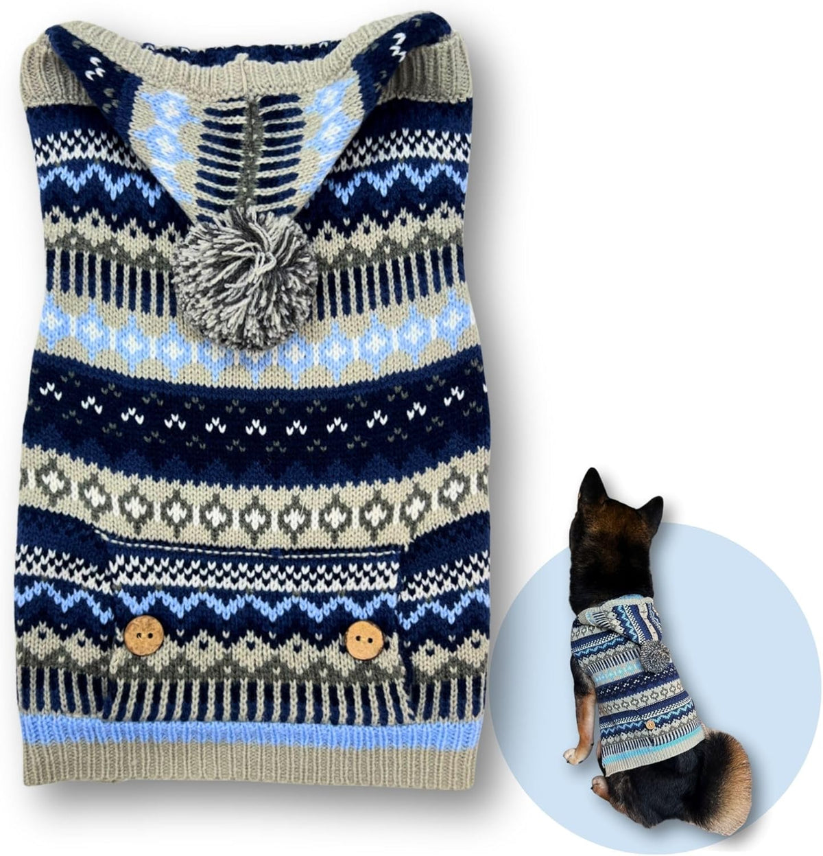 Cute Sweater for Dogs and Cats Soft Flannel Pet Outfit Warm and Cozy Animal Hoodie Small to Large Pet Clothes for Halloween Parties and Everyday Wear (X-Small, Blue Patten with Hat)