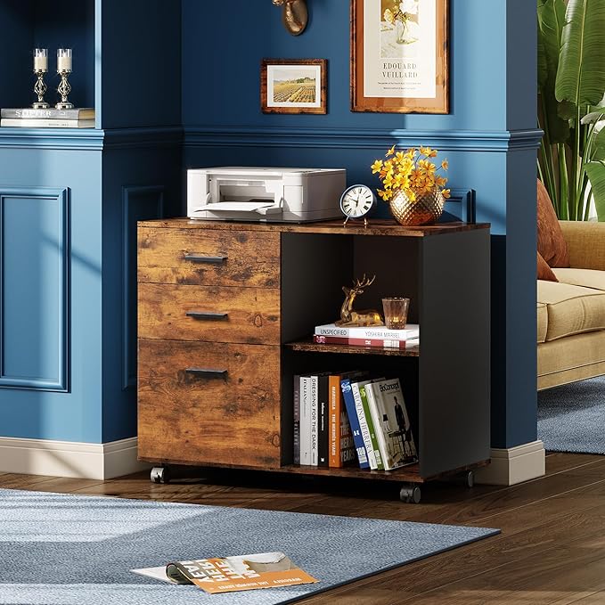 DEVAISE 3 Drawer Mobile File Cabinet, Wood Lateral Filing Cabinet, Printer Stand