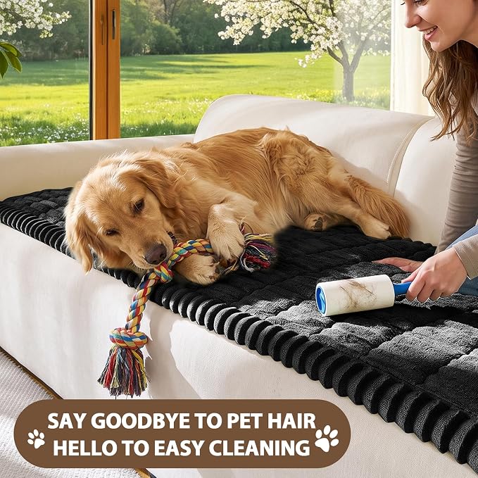 FUANGUI Waterproof Couch Cover Sofa Cover for Dogs and Pets Sofa Protector | Non-Slip Washable Fuzzy Soft Cat Bed Sofa Slipcover for 2-3 Cushion Couch Sofa Pet Friendly, Black, 27.6" x 59.1", 1 pcs