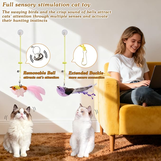 Interactive Bird Cat Toy,1Pcs Interactive Chirping Bird Cats Feather Toys and 2Pcs Birds Cat Feather Toys Replacement for Indoor Cats