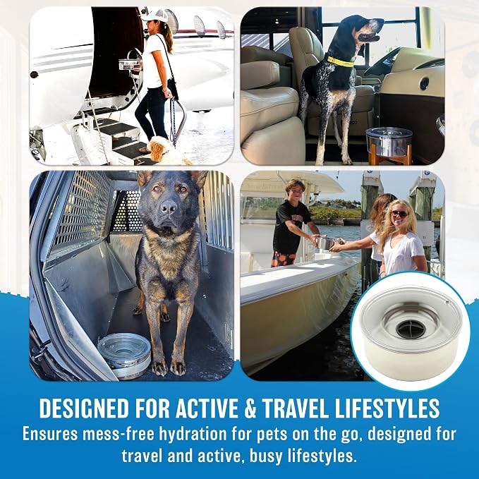 Stainless Steel Dripless Water Bowl with Tritan Plastic Lid, Holds 1 Gal, Reduces Spills & Trails Up to 85%+, Water Bowl for Giant Breed Dogs (86-130 lbs), The Original Slobber Stopper