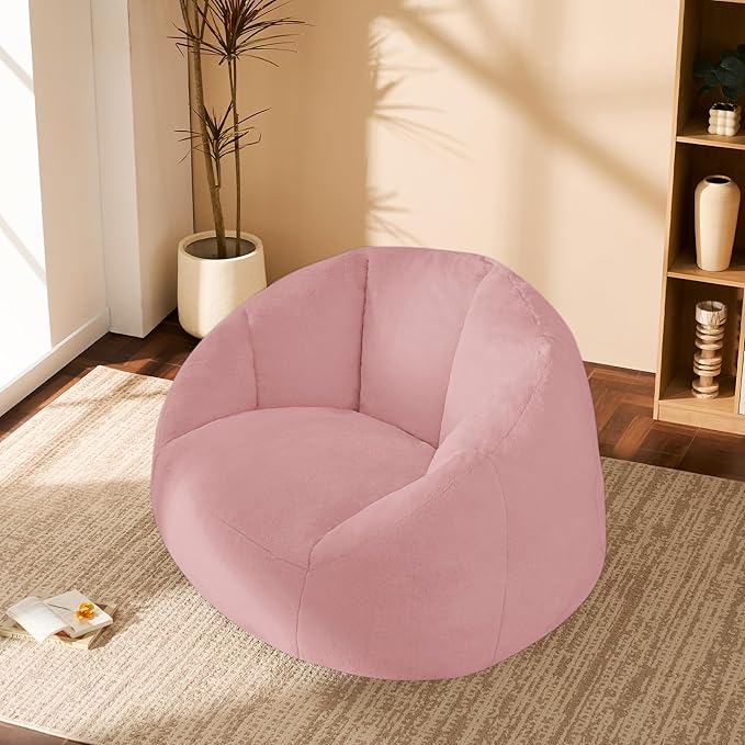 Giant Bean Bag Chair for Adults - Comfy Plush Round Shell Soft Accent Chair, Oversized Cozy Lounge Floor Sofa Reading Chair, Mini Couch for Living Room, Bedroom & Game Rooms, Dorm, Pink