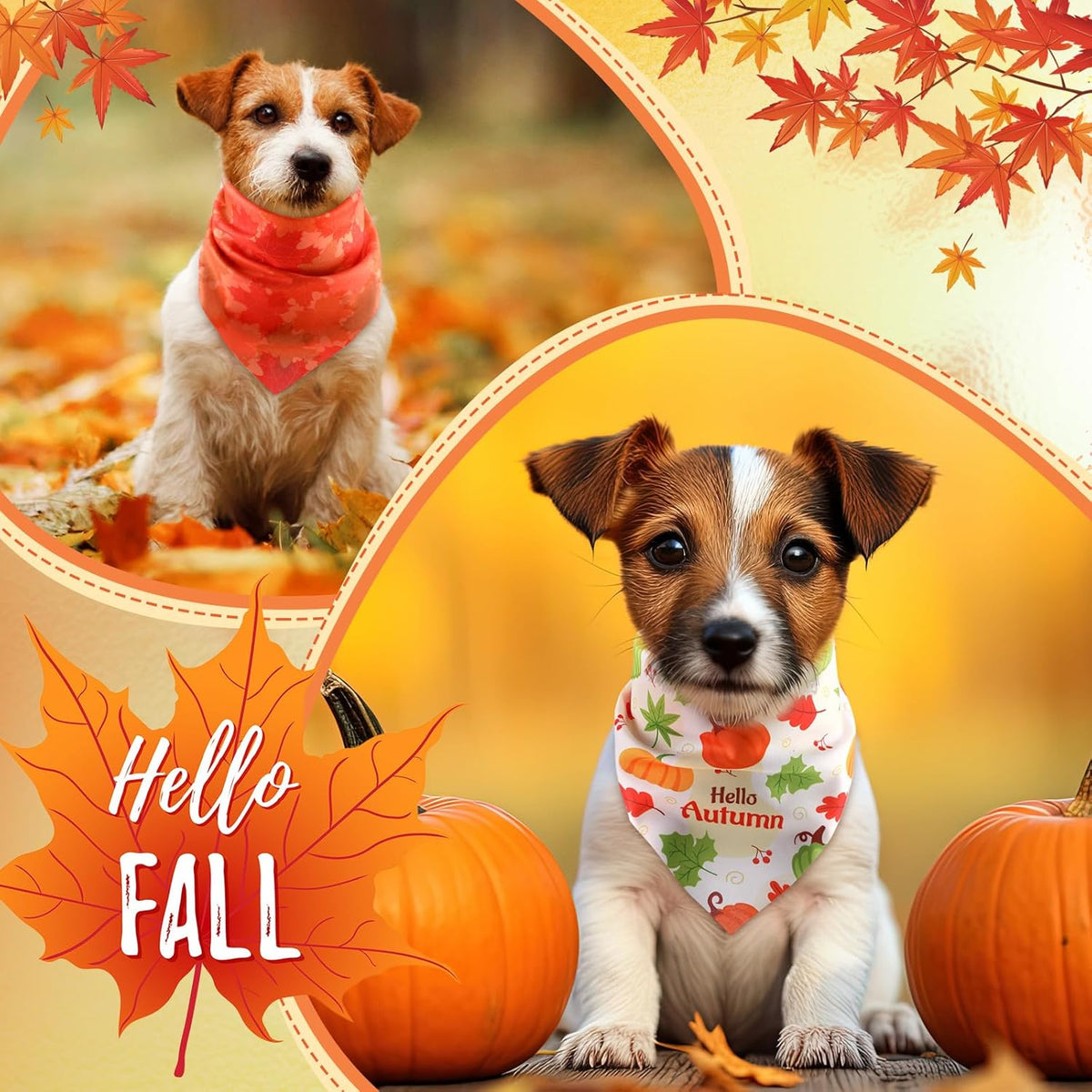 Weewooday 50 Pcs Fall Dog Bandanas Bulk Pumpkin Maple Leaves Thanksgiving Autumn Bandanas for Bibs Adjustable Scarf for Small Medium Large Pet Cat Costume(Leaves Pattern, 19.7 x 13.8 x 13.8 Inch)
