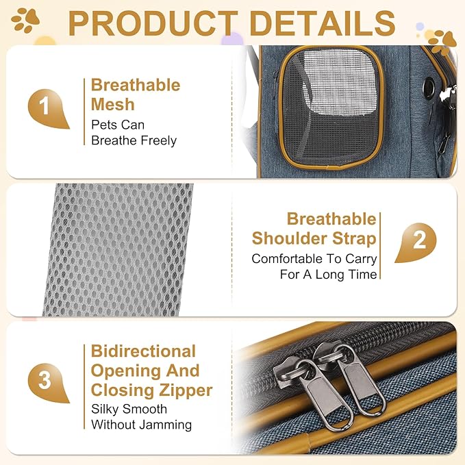 Pet Backpack Carrier, Portable and Ventilated, Oxford Cloth, Dog Cat Travel Bag with Transparent Cover 12.6", (Blue, 1 Pcs), Intended for Hiking/Camping/Traveling