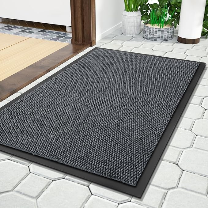 Yimobra Front Door Mat Outside Entrance, All-Season Waterproof Welcome Matt Outdoor Indoor, All-Weather Non-Slip Doormat, Low Profile, Easy Clean Patio Porch Entryway Mat, 29.5x17, Grey