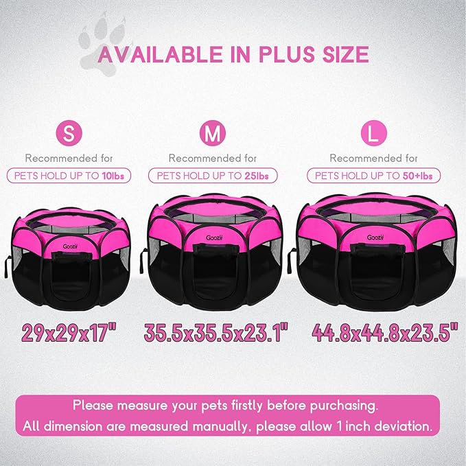 GOOZII Pet Cat Playpen for Indoor Cats Enclosed, Portable Foldable Dog Playpen Outdoor Tent Crate Cage with Zipper Top Cover Door for Kitten Puppy Outside Rv Car Camper (Small Size, Pink)
