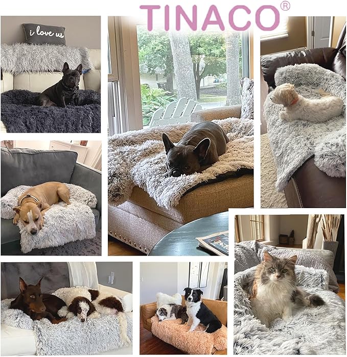 Tinaco Luxurious Calming Dogs/Cats Bed Mats, Dog Pad Washable Removable Couch Cover, Plush Long Fur Mat for Pets, Waterproof Lining, Perfect for Small, Medium and Large Dogs and Cats (Pink, 45"x37")