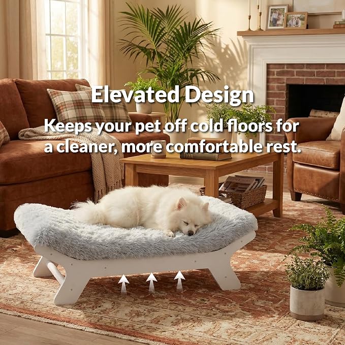 Elevated Wood Dog Bed Frame Mat Set, WalnutPattern, X-Large | Raised Sturdy Attractive Dog Sofa Couch Furniture,110 lb