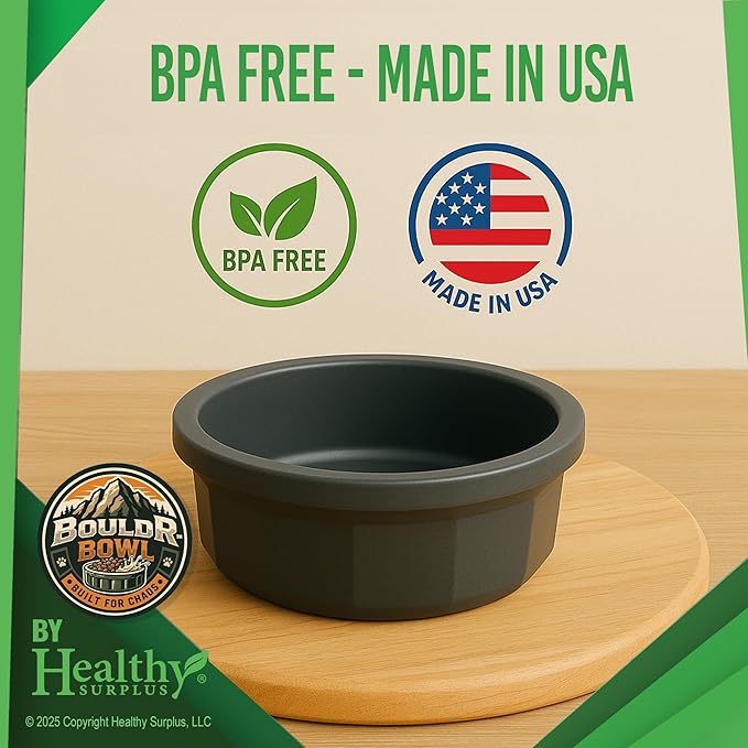 Pet Crock Bowl - 2 Pack – Thick Durable Plastic Non-Tip Food & Water Dish for Dogs, Cats - Indoor/Outdoor - Chew Resistant, Easy Clean BouldrBowl from Healthy Surplus® (White, 48oz Large)