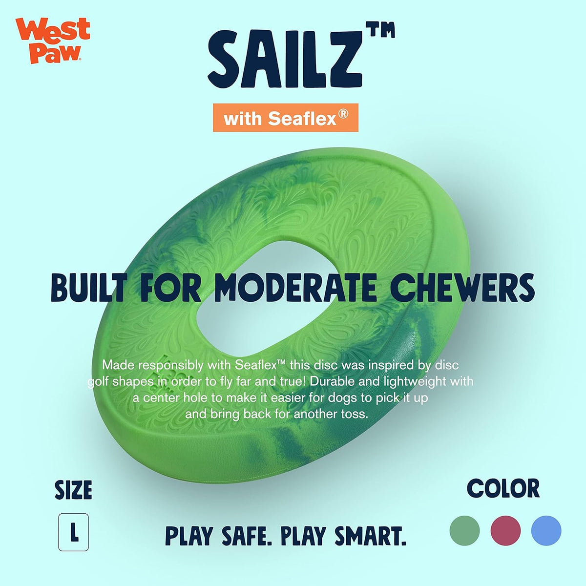 WEST PAW Seaflex Sailz Dog Toy Flying Disc – Machine Washable Dog Toys for Moderate Chewers – Eco-Friendly Zogoflex Toys for Dogs – Perfect for Gnawing, Fetch, Catch, Pet Training – Emerald