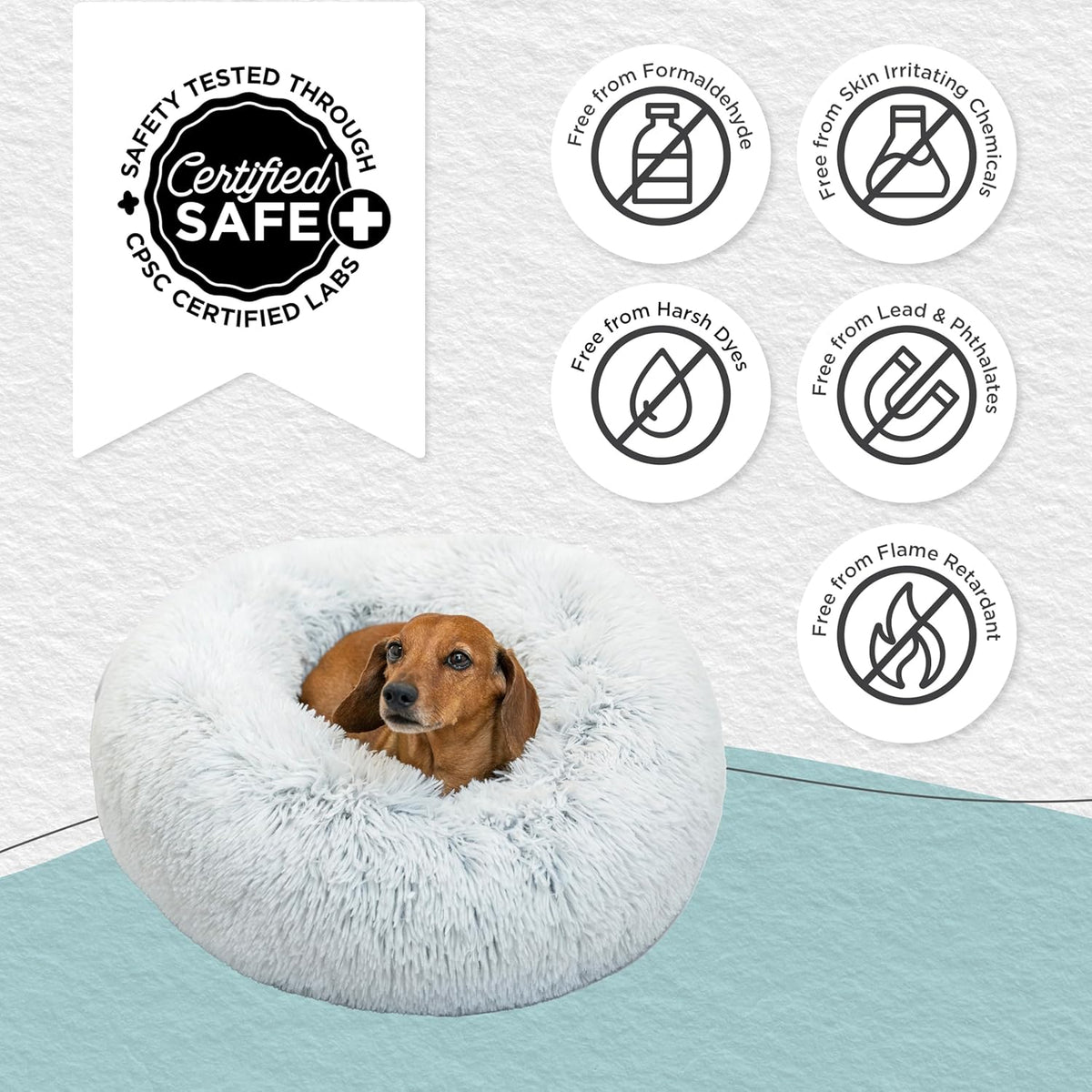 Best Friends by Sheri Original Calming Donut Dog and Cat Bed, Shag Faux Fur, Frost Gray, (23in x 23in) - Anxiety Relief for Pets Up to 25 lbs