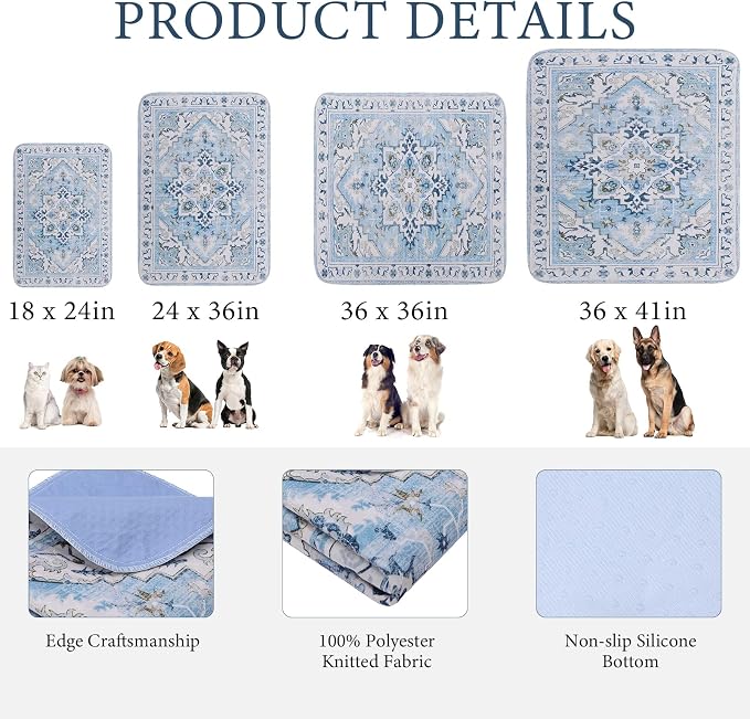 Homimp Washable Pee Pads for Dogs,2 Pack Reusable Puppy Pads Waterproof,Absorbent and Leakproof Dog Pee Pads,Non Slip Puppy Training Pads, Pet Mat for Floor, Crate, Couch, Whelping,Blue, 36"x36"
