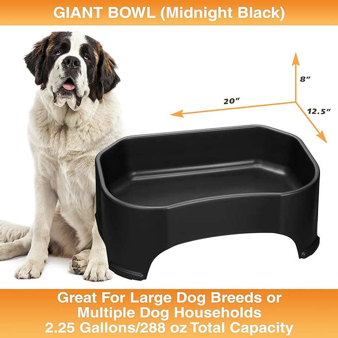 Neater Pet Brands Extra Large Water Bowl for Dogs, Outdoor Dog Water Bowl (2.25 Gallon Extra-Large Capacity), Big Trough Style Food Dish for Indoors or Outside, No Spill Large Dog Bowls, Black