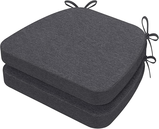 AAAAAcessories D-Shaped Chair Cushions, 2" Thick Dining Chair Pads with Ties and Removable, Machine-Washable Cover, 17" x 16", Set of 2, Dark Grey