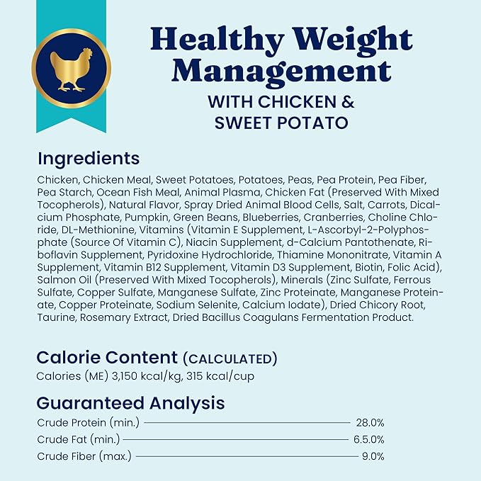 Solid Gold Healthy Weight Management Dry Dog Food for Adult & Senior Dogs - Real Chicken, Probiotics & Omega 3 Fish - Grain Free Dry Dog Food for Healthy Weight & Gut Health - Nutrientboost – 3.75LB